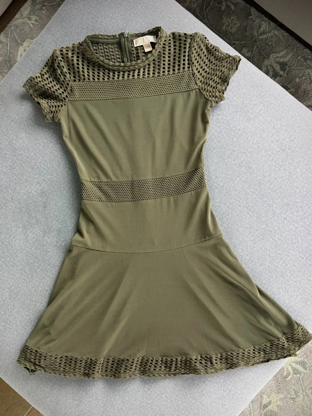 Michael Kors Olive Green Short Sleeve Fit & Flare Dress | XS